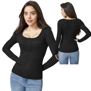 HALARA Long Sleeve Henley T Shirt Black Large NWOT